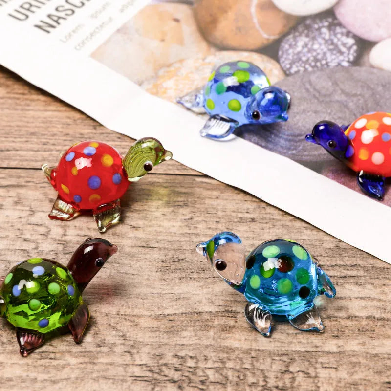 Set of six geometric glass turtle desktop decorations in assorted colour combinations