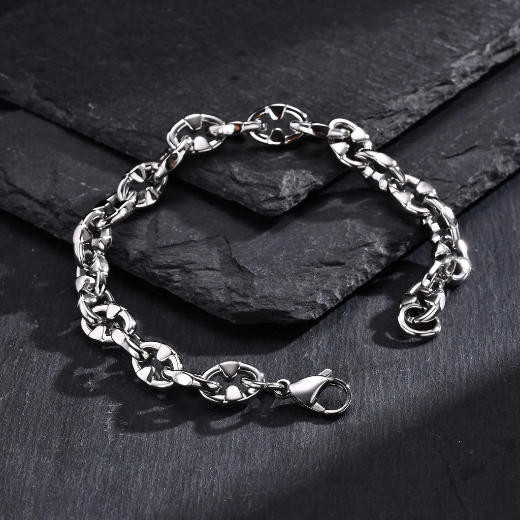 Stainless steel geometric chain bracelet with thick links and hip hop styling