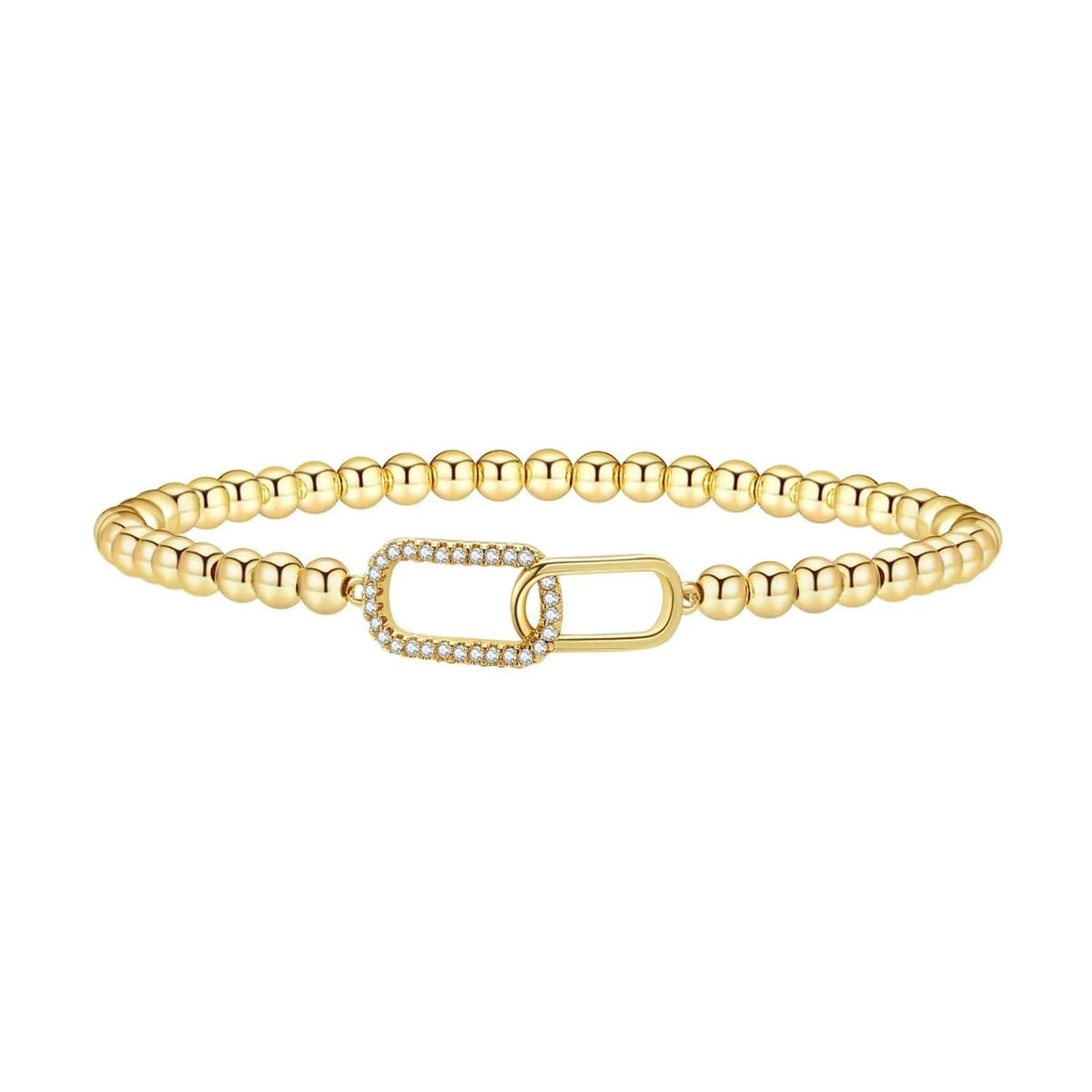 Adjustable stainless steel beaded bracelet in geometric design with round elements