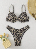 Leopard point patterned backless bikini set for women in brown mixed colour