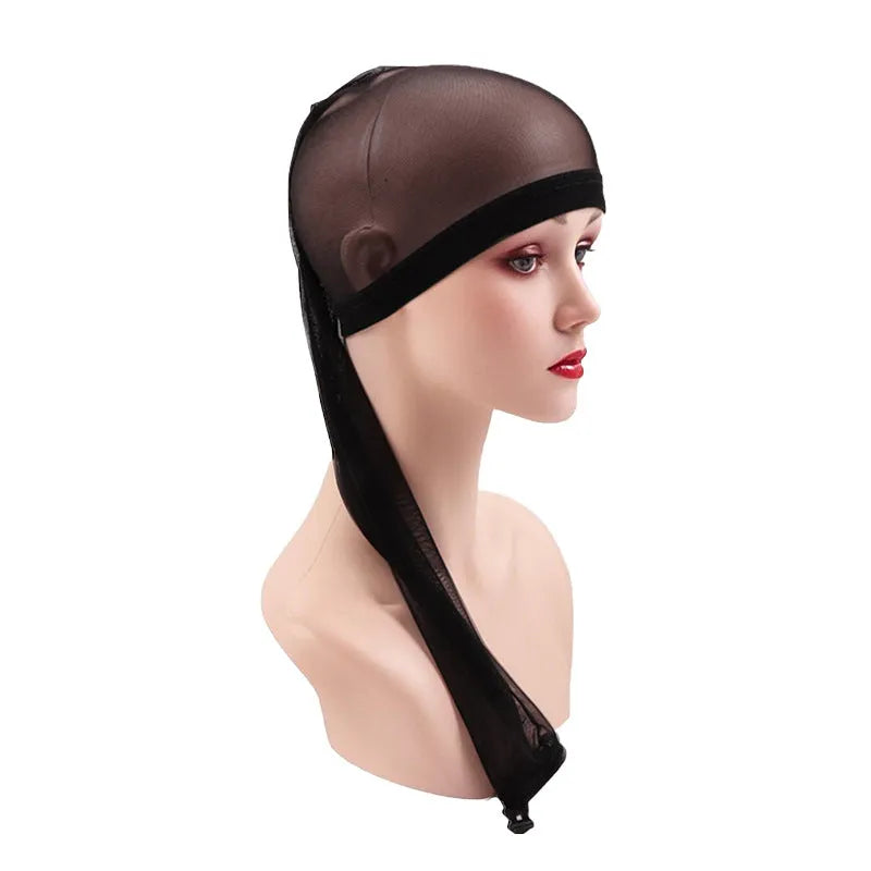 Breathable mesh wig cap in multiple colours with elastic oversleeve for long-hair wig foundation