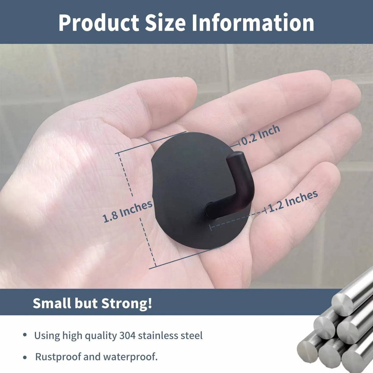 Stainless steel self-adhesive round hook with black and polished finish options