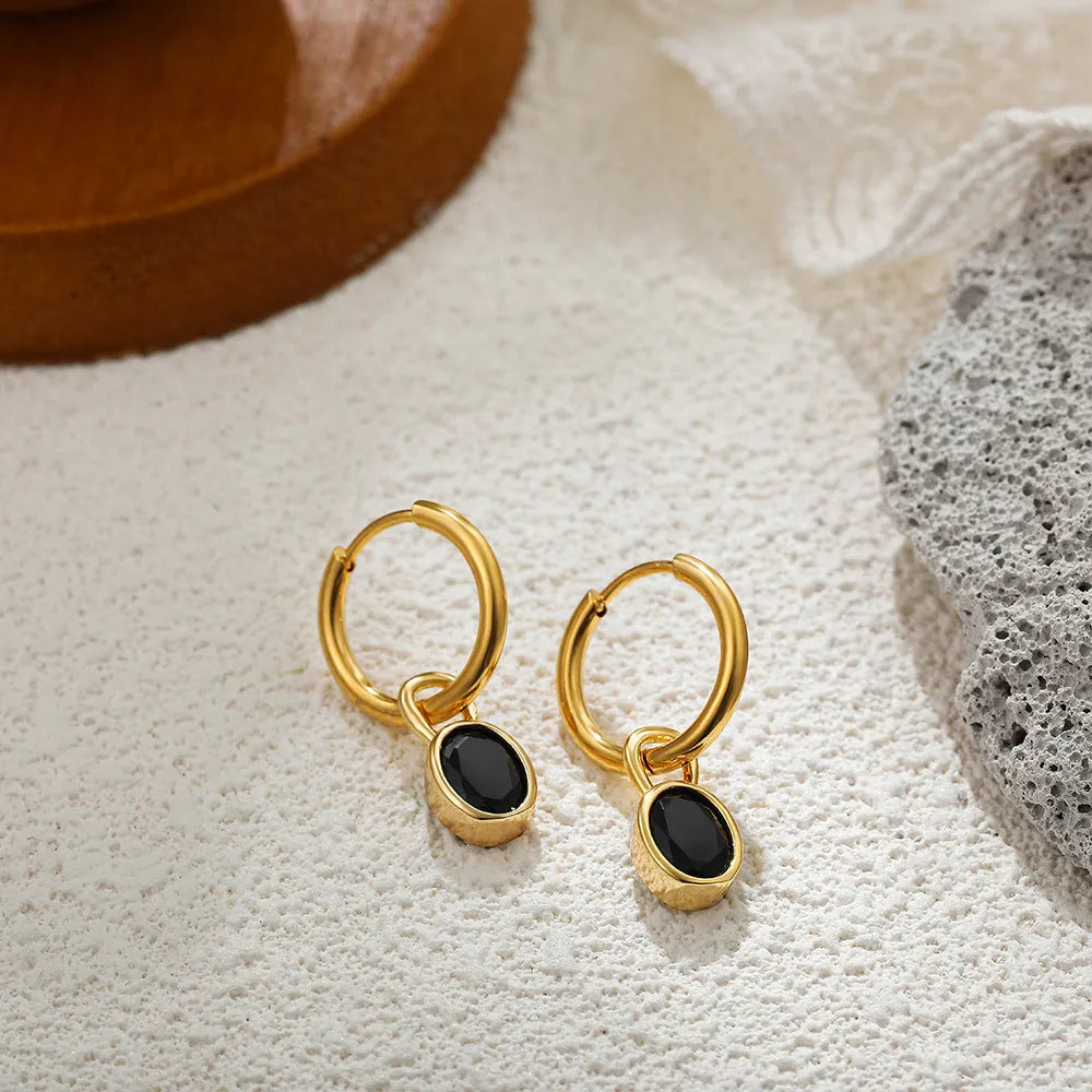 Women's copper oval zircon earrings in retro style with six colour options