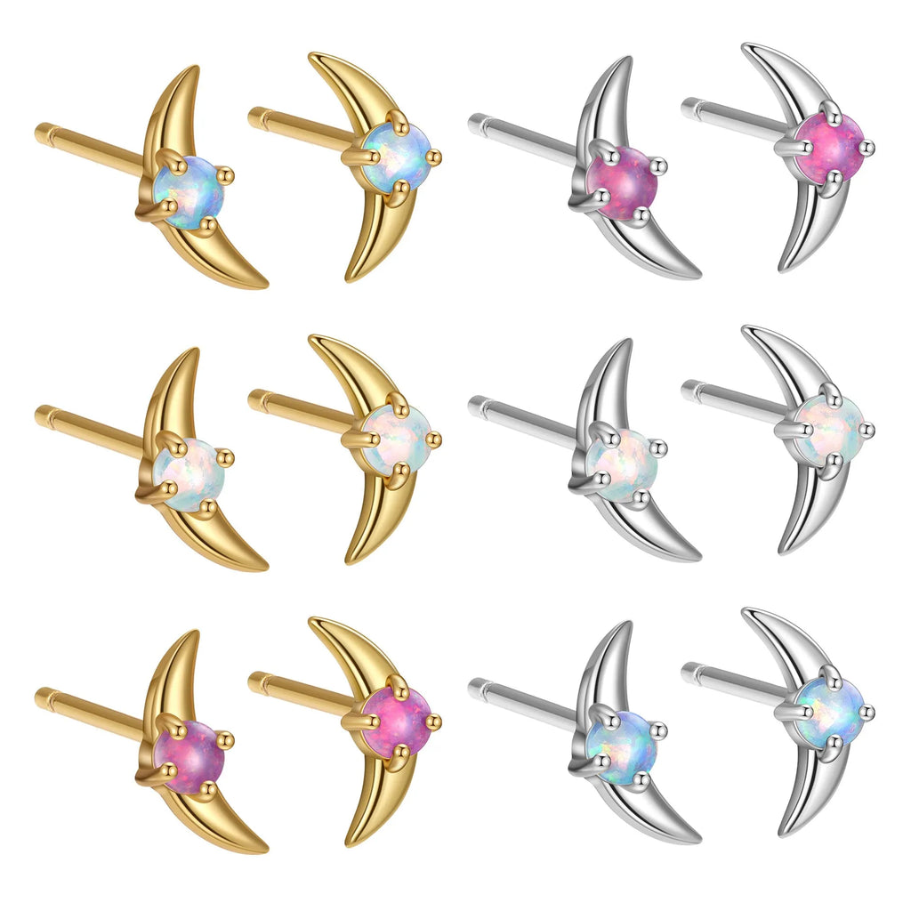 Geometric women's stud earrings in 925 silver with coloured stone accents