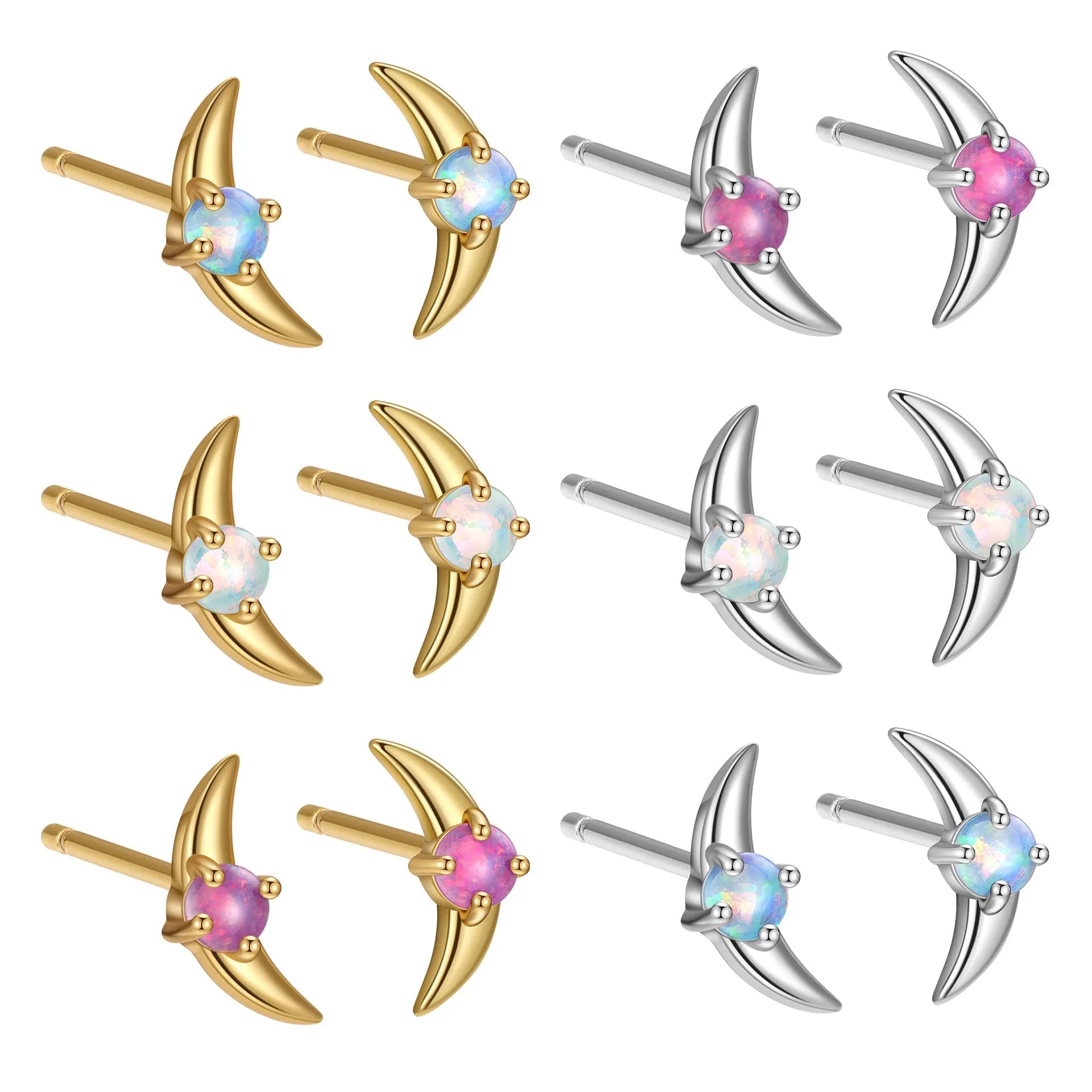 Geometric women's stud earrings in 925 silver with coloured stone accents