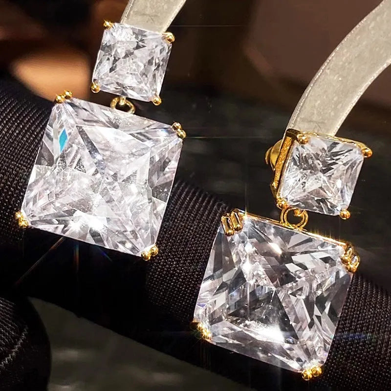 Women's copper geometric square earrings with quadrilateral design in white gold and gold colour options