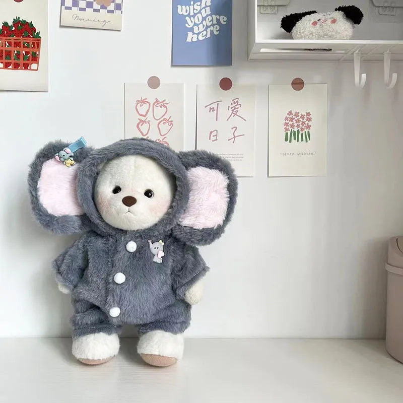 Grey elephant pattern jumpsuit for 30cm plush bear dolls
