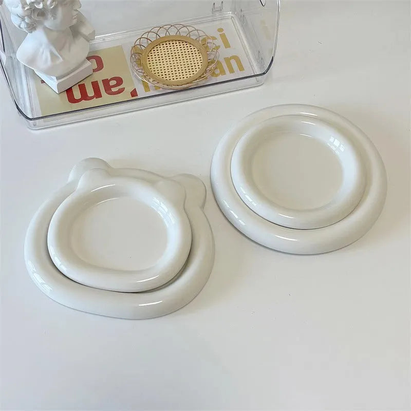 White round porcelain plate with black bear doodle design available in 15cm and 20cm sizes