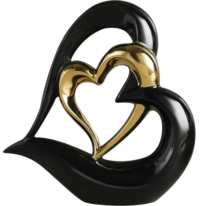 White porcelain heart ornament with geometric design in metallic colour finish
