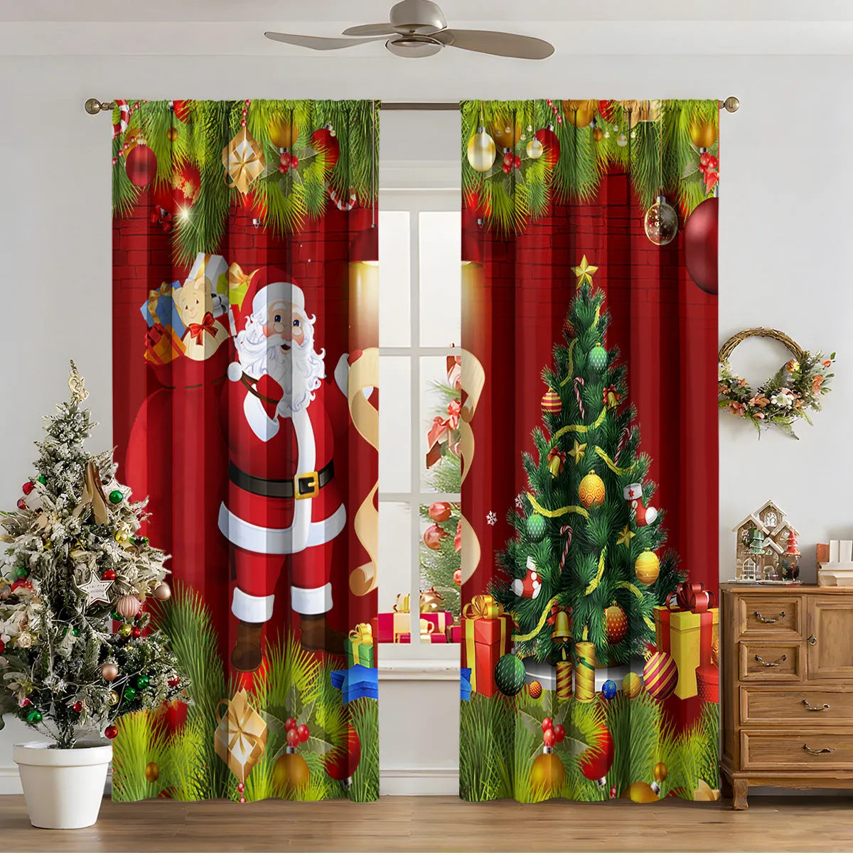 3D digital printed Christmas curtains in polyester with modern simplicity design