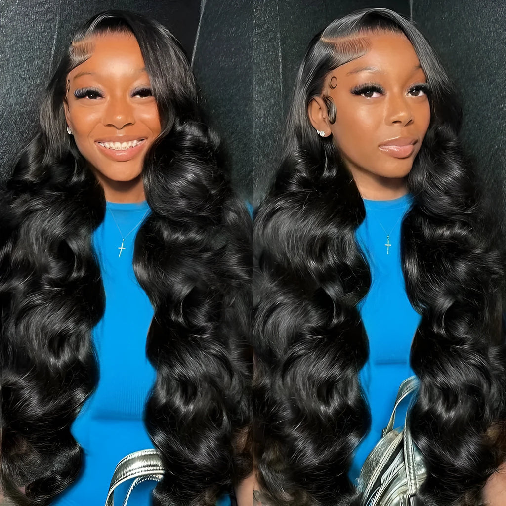 Black synthetic wig with big wavy hairstyle on a mannequin head.
