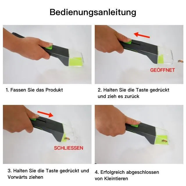 Green plastic handheld insect catcher for garden pest control