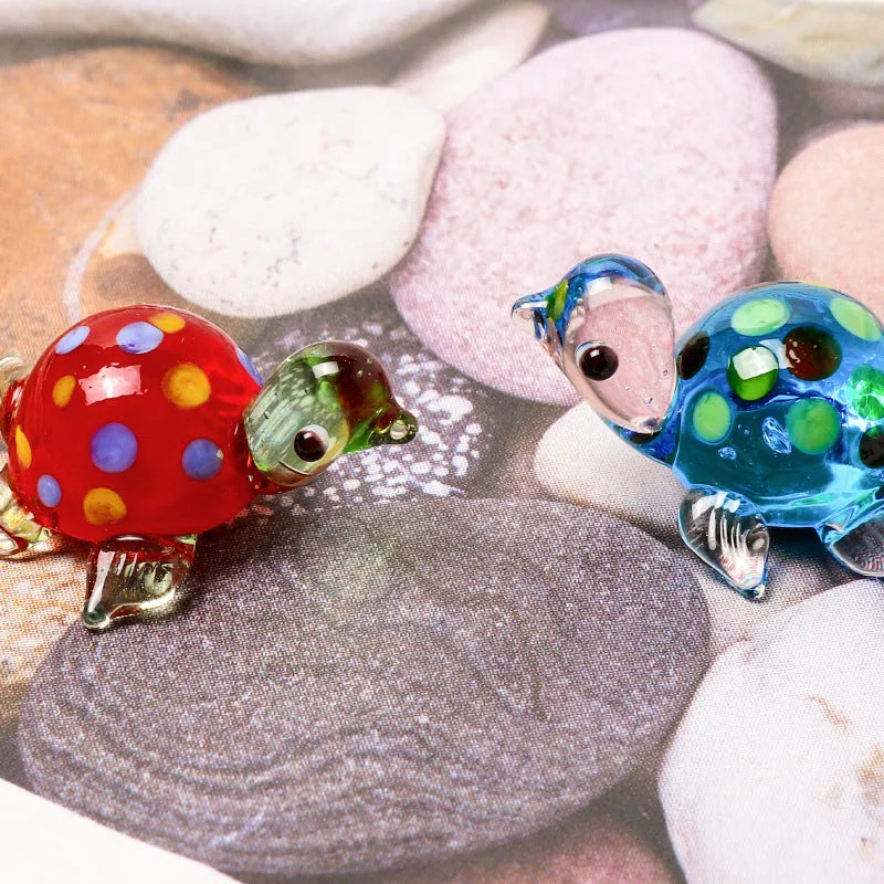 Set of six geometric glass turtle desktop decorations in assorted colour combinations