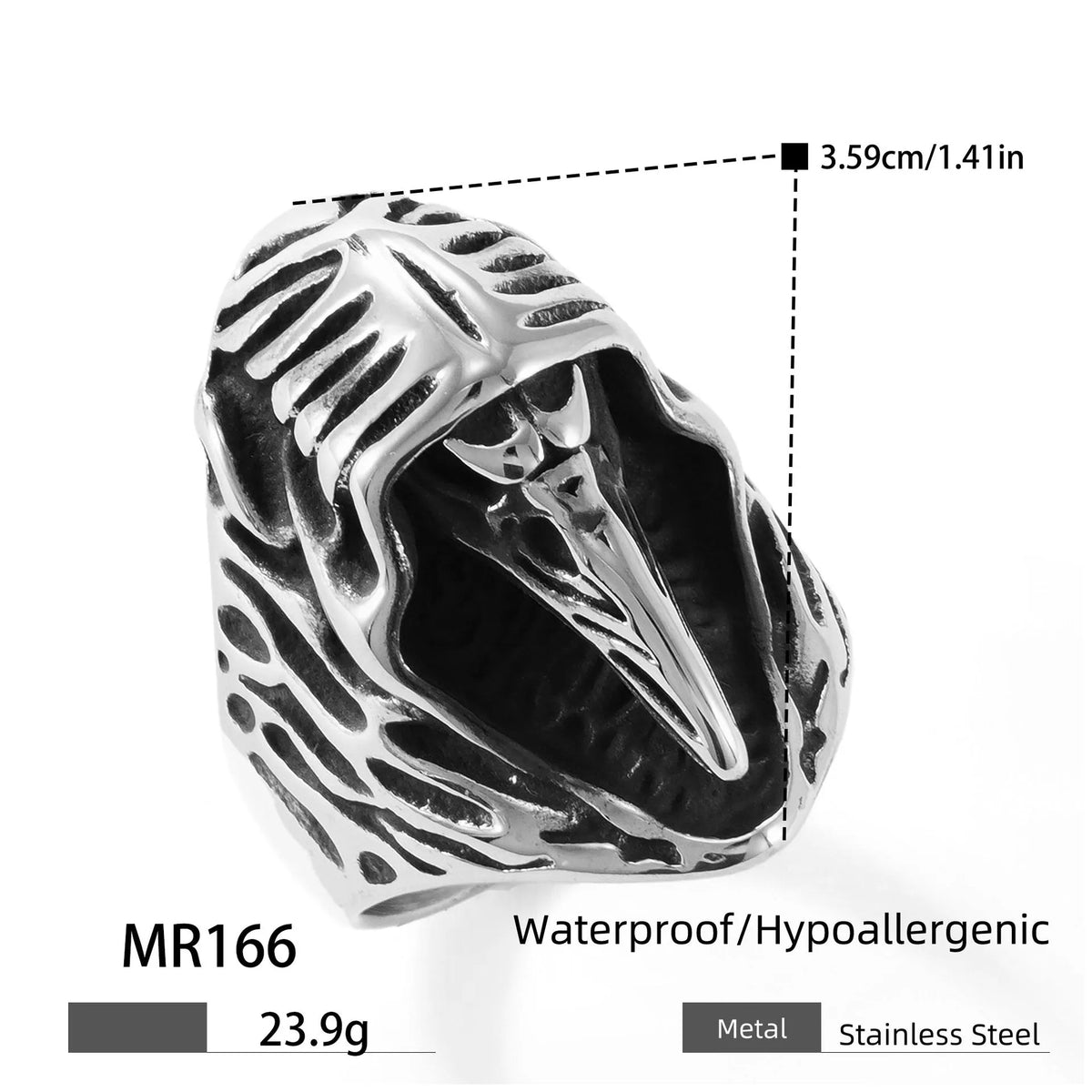 Crow stainless steel punk ring with geometric animal design in MR166 colour
