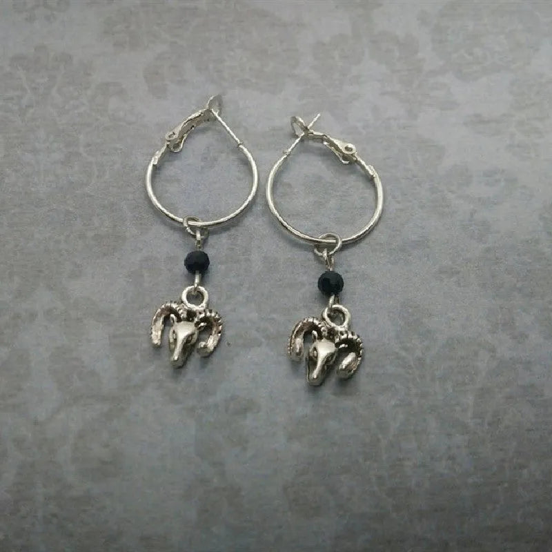 Silver alloy round ring earrings with Tibetan antelope design for women