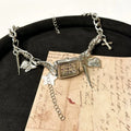 Dark style multi-layer cross necklace with hemp flower chain, adjustable 41-50cm length.