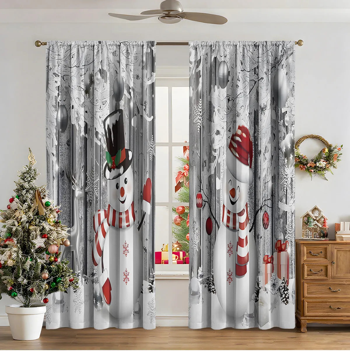 3D digital printed Christmas curtains in polyester with modern simplicity design