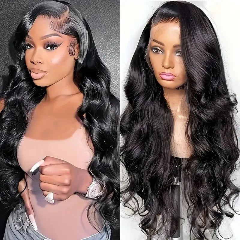 Black synthetic wig with big wavy hairstyle on a mannequin head.