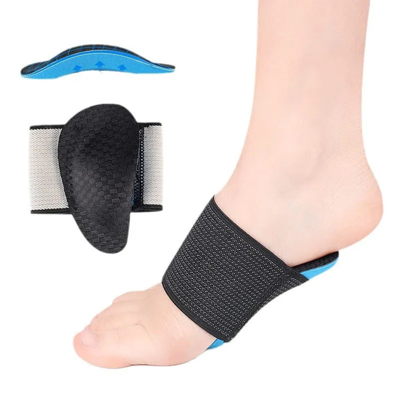 Blue elastic bandage foot pad for flat foot arch support in adult and children sizes