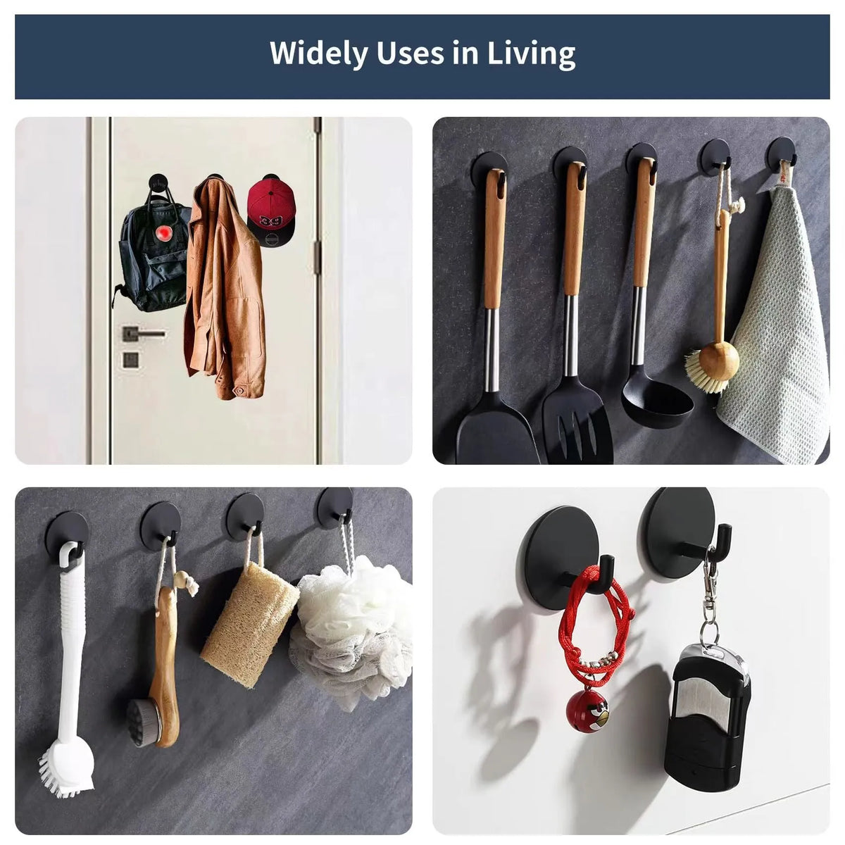 Stainless steel self-adhesive round hook with black and polished finish options