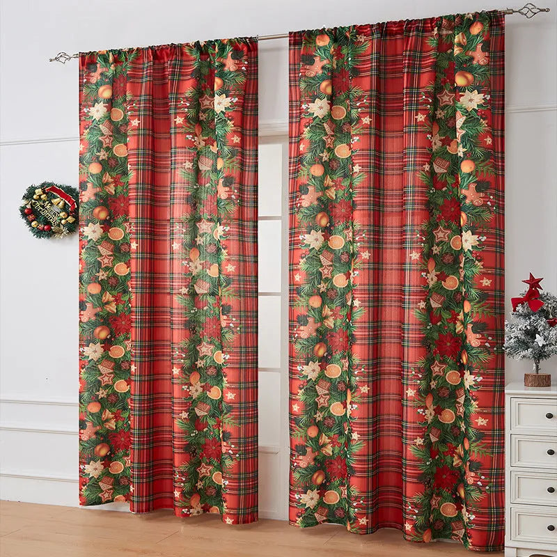 Christmas-themed printed polyester shading curtain with semi-sunshade function in rectangular shape