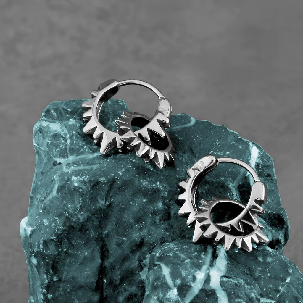 Stainless steel round ring earrings with polished finish in steel colour