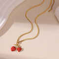Strawberry fruit pendant necklace in stainless steel with red or white gradient finish