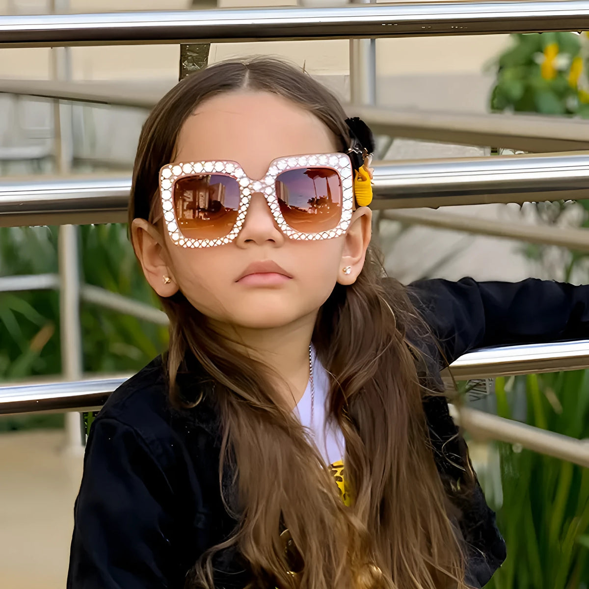 Plastic fashion sunglasses showing available colour options like black frame grey lens and pink frame pink lens.
