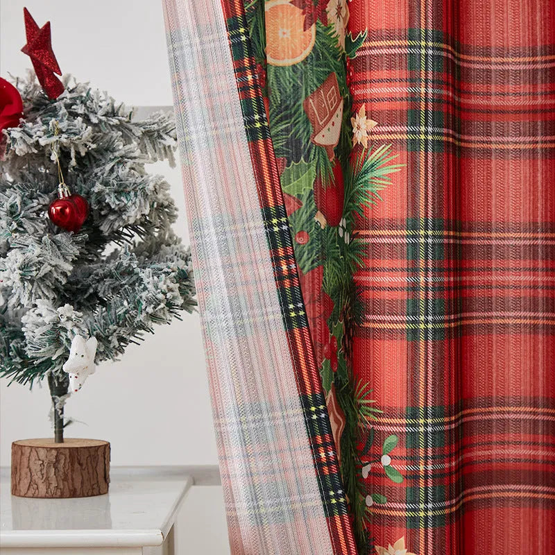 Christmas-themed printed polyester shading curtain with semi-sunshade function in rectangular shape