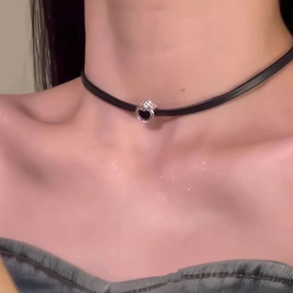Women's multi-layer necklace set with leather heart designs and adjustable clavicle chain