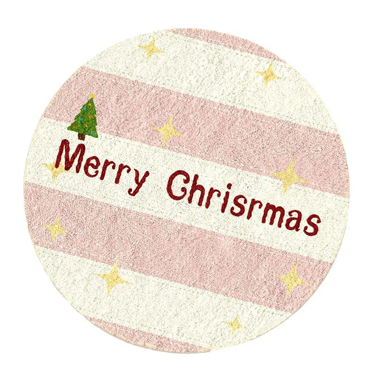 Round green and red Christmas-themed imitation cashmere floor mat with festive patterns.