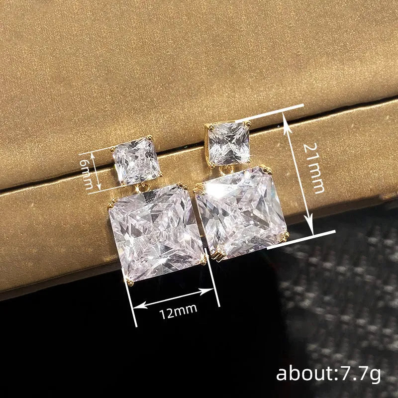 Women's copper geometric square earrings with quadrilateral design in white gold and gold colour options