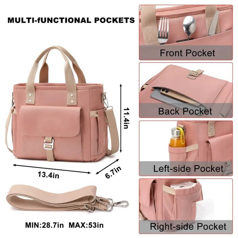 Cube-style hiking picnic bag with removable shoulder strap and side pocket in Oxford cloth