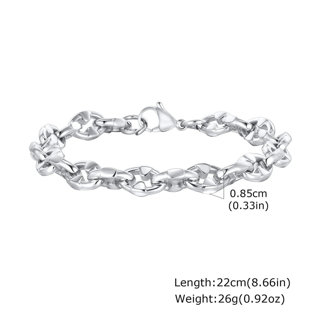 Stainless steel geometric chain bracelet with thick links and hip hop styling