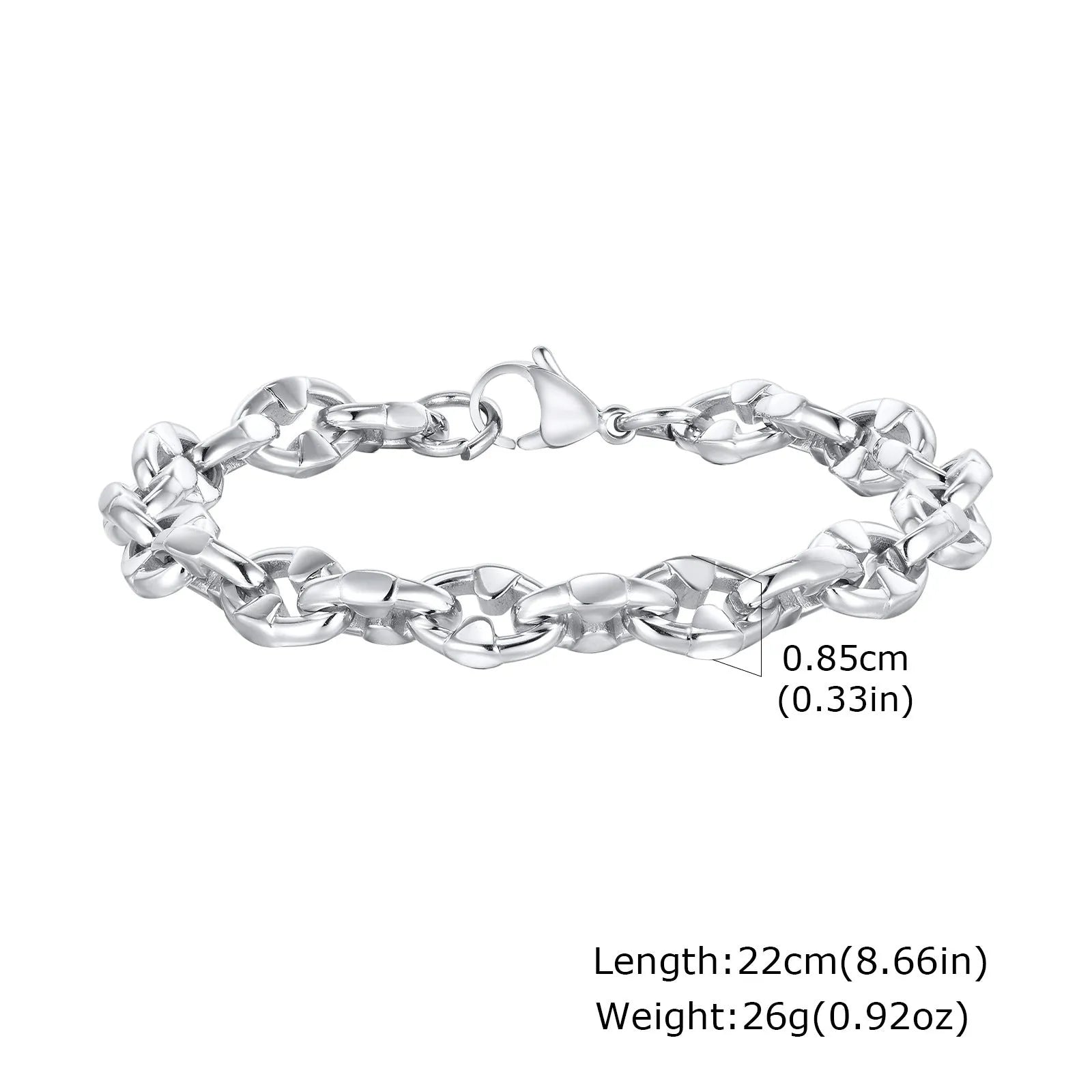 Stainless steel geometric chain bracelet with thick links and hip hop styling