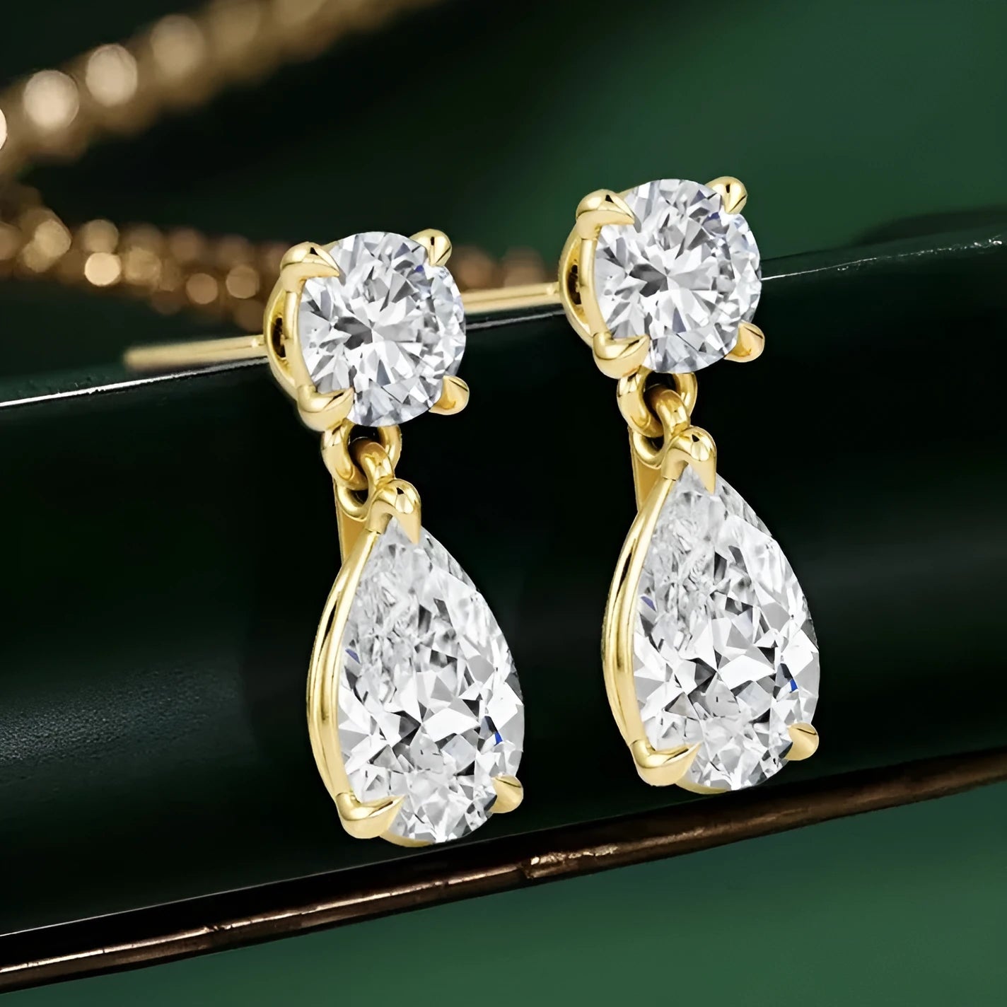 925 sterling silver geometric stud earrings with round and water drop moissanite stones