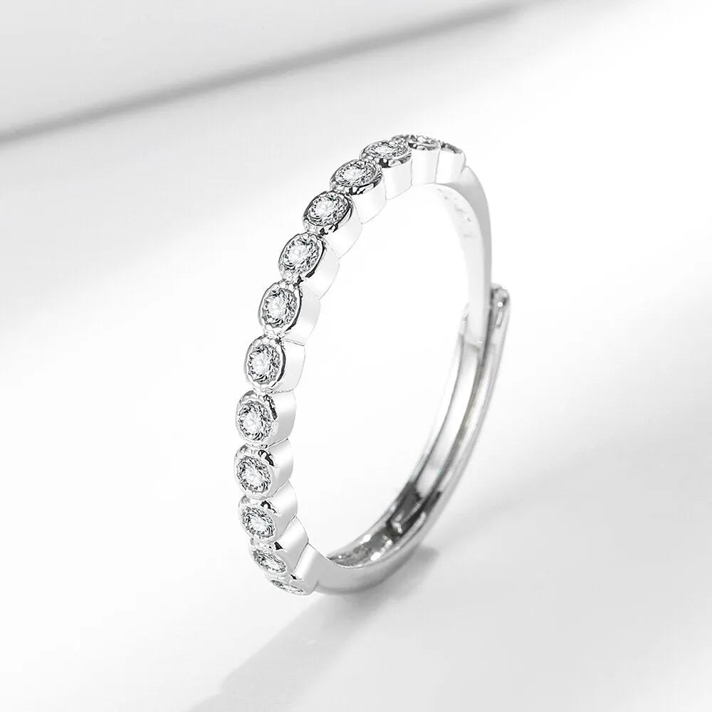 Women's adjustable geometric diamond tail ring in electroplated metallic finish
