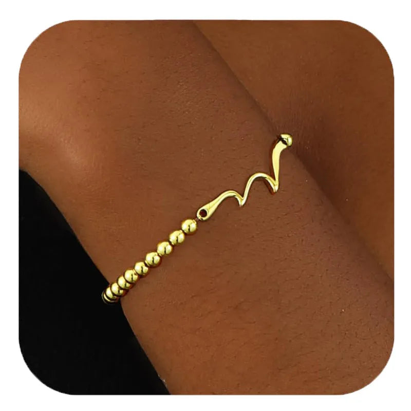 Adjustable stainless steel beaded bracelet in geometric design with round elements