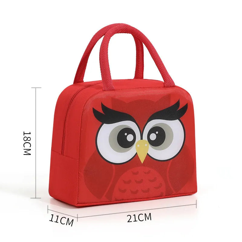 Cartoon insulated lunch box bag for children in multiple colour options with aluminium foil lining.