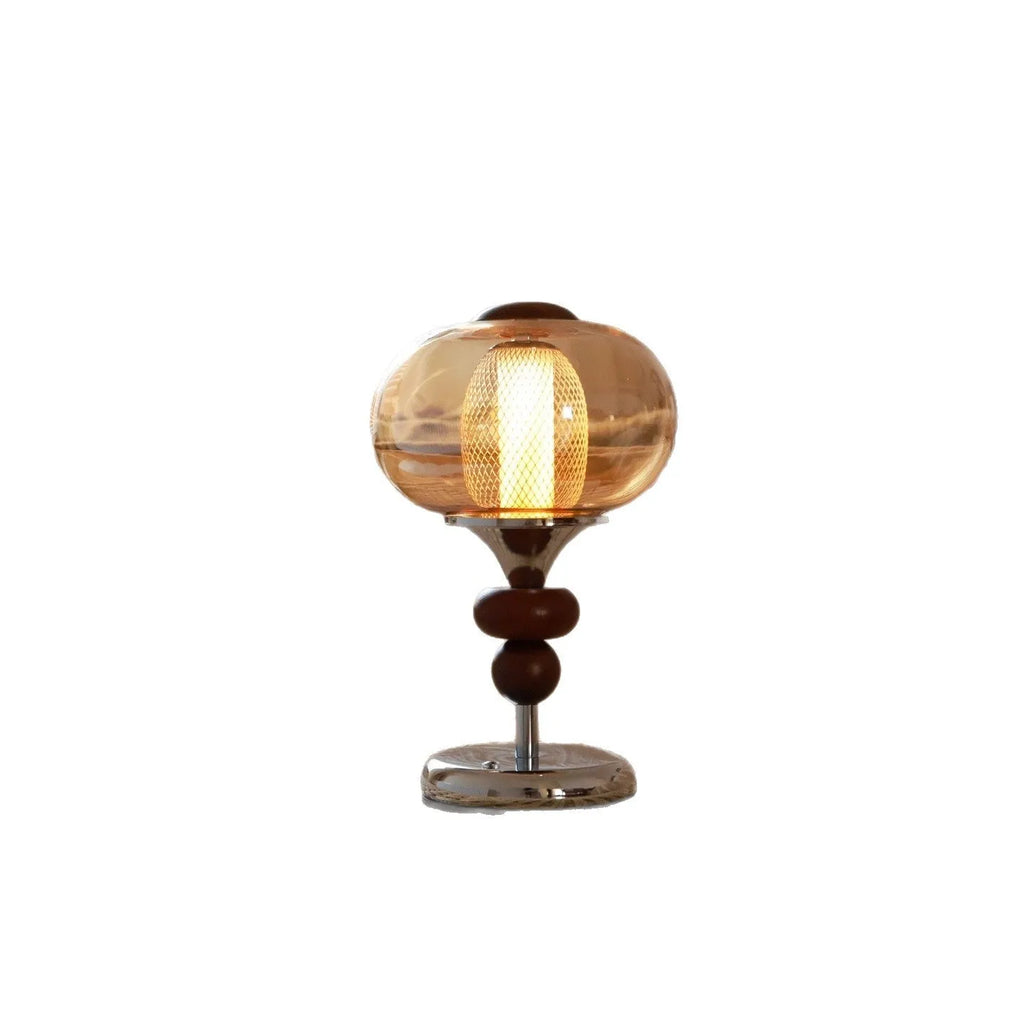 Wooden rechargeable table lamp with touch switch and three-colour dimmable light