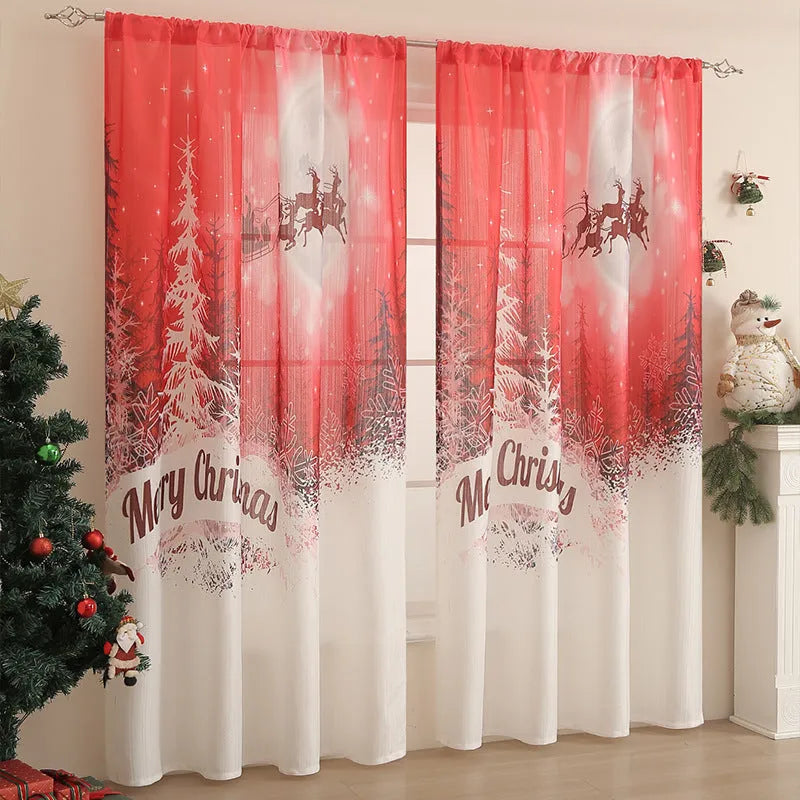 Christmas-themed printed polyester shading curtain with semi-sunshade function in rectangular shape