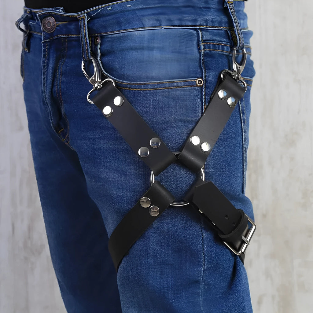 Black fashion leggings with attached PU leather contrast panels on the legs