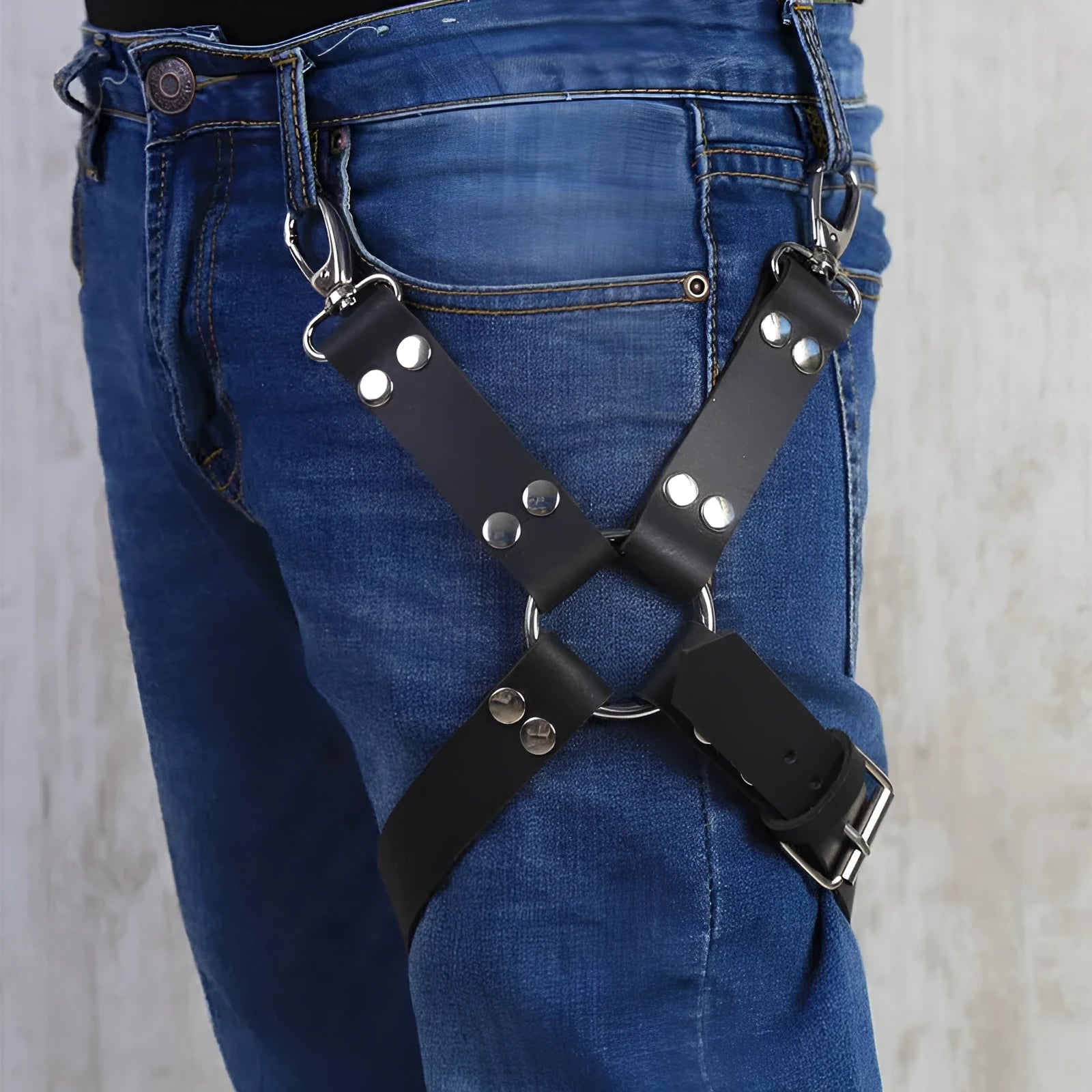 Black fashion leggings with attached PU leather contrast panels on the legs