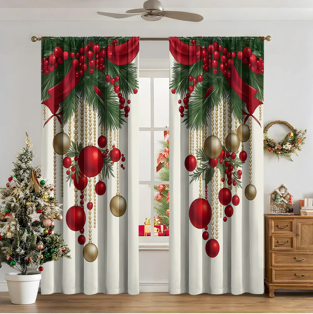 3D digital printed Christmas curtains in polyester with modern simplicity design