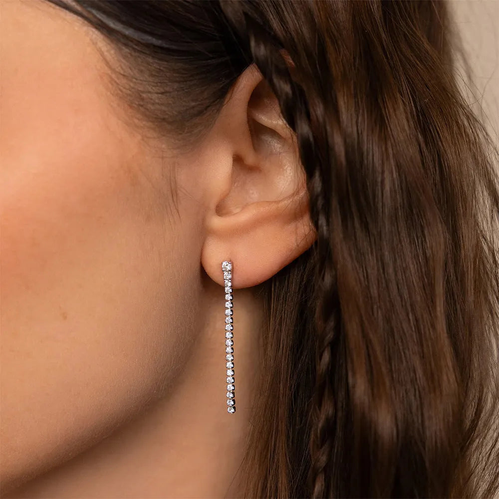 Women's geometric zircon earrings in stainless steel with Chinese style line design