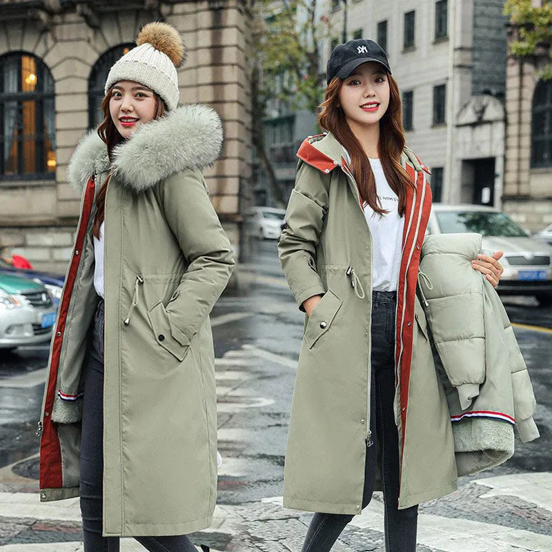 Women's long white trench coat with fleece detailing and a 100cm lengthened fit.