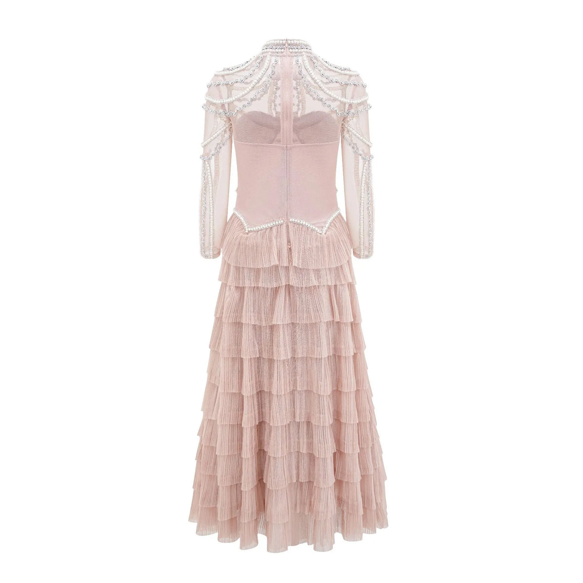 Women's long sleeve beaded dress in polyester fabric with mid waist design