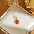 Red delicate indie cherry strawberry pepper necklace with titanium steel O-ring chain and golden pendant