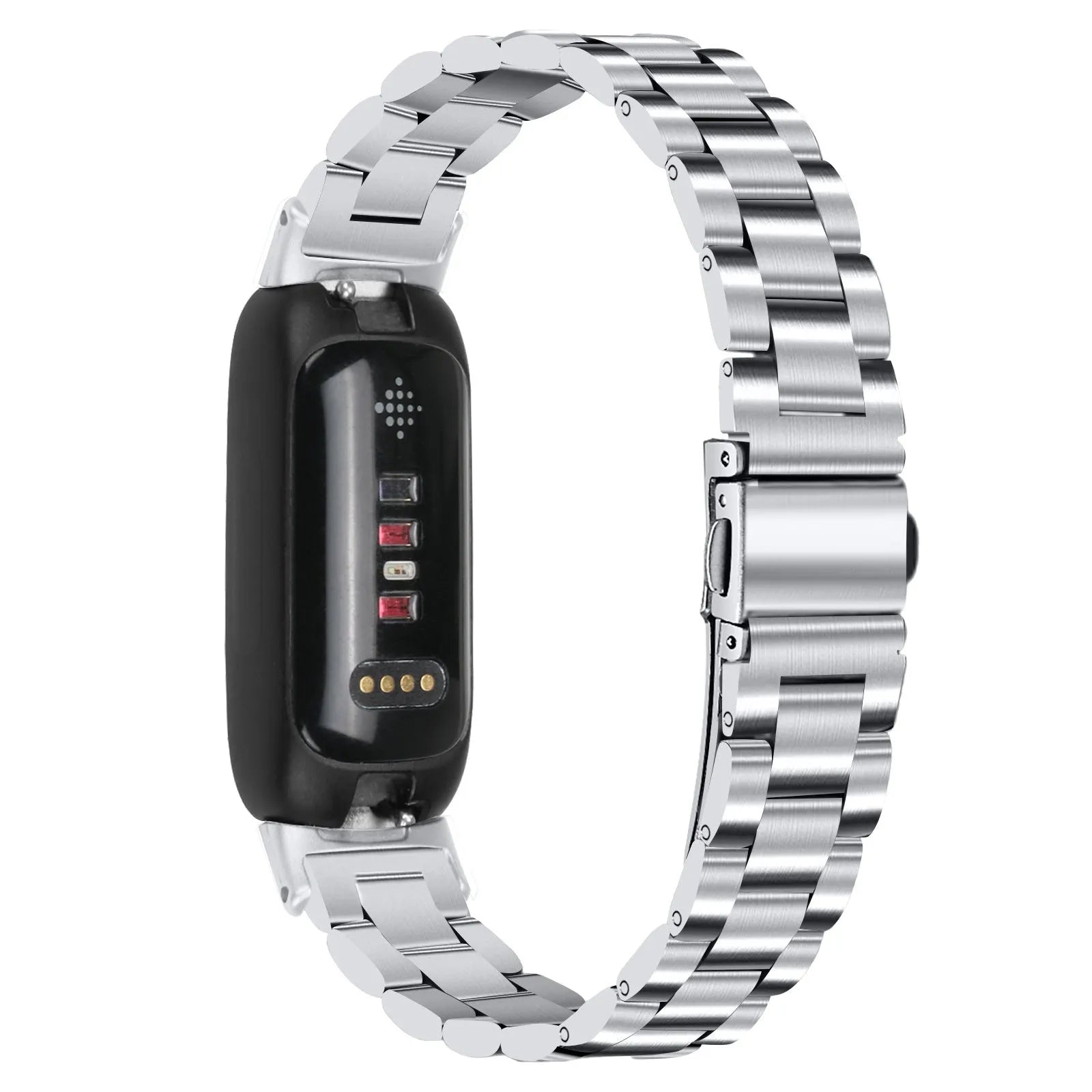 Stainless steel three bead watch strap for Inspire 3 with 12mm interface in silver gold and rose pink finishes