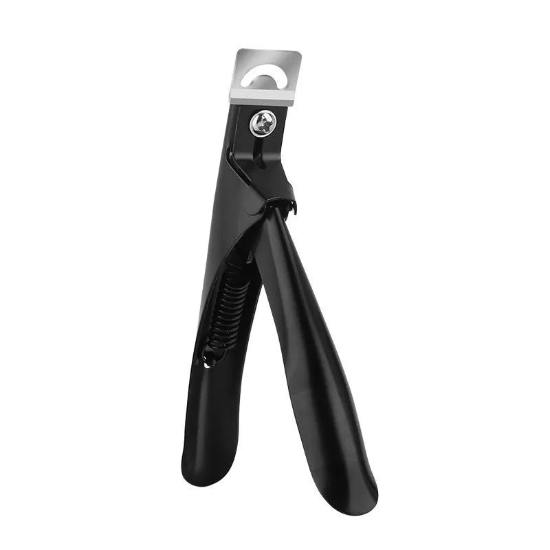 Stainless steel U-shaped nail art scissors in electrophoresis black and titanium finishes for French manicure tips.